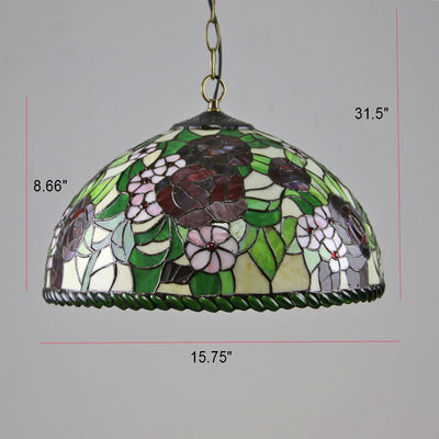 Vintage Tiffany Butterfly Rose Dome 1-Light Pendant Light