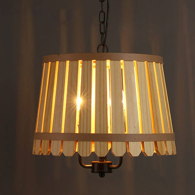 Modern Colored Wooden Barrel Dome 3 Light Chandelier