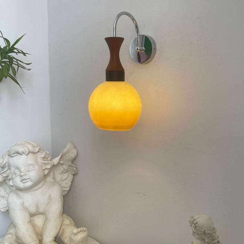 European Vintage Round Head Iron Glass 1-Light Wall Sconce Lamp