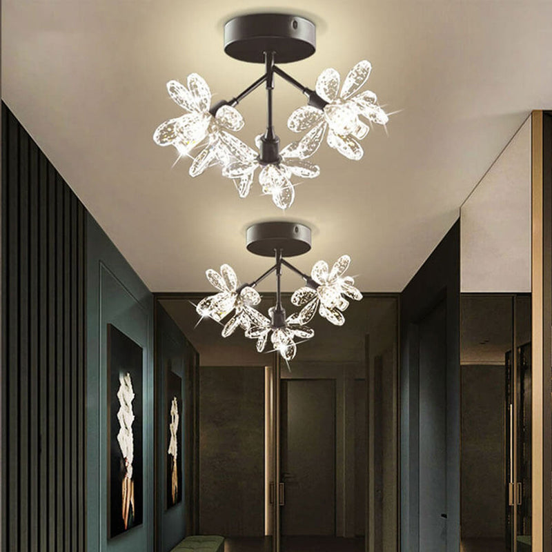 Modern Light Luxury Crystal Flower Design 3-Light Semi-Flush Mount Light