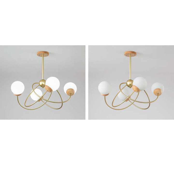 Moderner minimalistischer Orb Rubberwood Glas 4/6-Licht Insel Licht Kronleuchter 