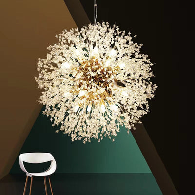 Contemporary Scandinavian Dandelion Hardware Crystal 8/9/12/16 Light Chandelier For Bedroom