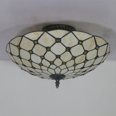 Tiffany European Sunflower Stained Glass Bowl 3-Light Flush Mount Ceiling Light