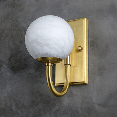 Chinese Light Luxury Full Copper Marble Spherical Shade 1-Light Wall Sconce Lamp