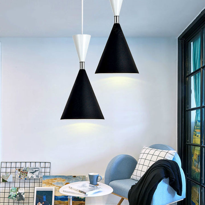 Luminaire suspendu à 1 lumière en aluminium et fer de couleur unie, cône minimaliste nordique 