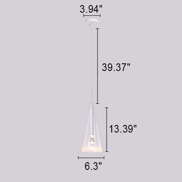 Moderner, minimalistischer, reinweißer, klarer Kegelglas-Kronleuchter mit 1/3-Lichtinsel 