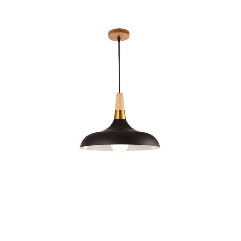 Contemporary Nordic Round Barn Iron Wood Macaron 1-Light Pendant Light For Bedroom