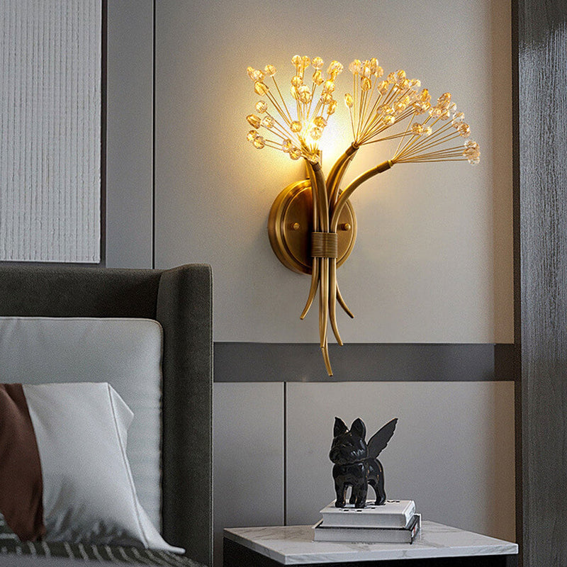 Moderne Luxus-Glas-Löwenzahn-Blumen-Design-Messing-Wandleuchte mit 1 Licht