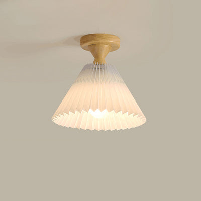 Japanese Simple Log Pleated Umbrella Cone 1-Light Semi-Flush Mount Ceiling Light