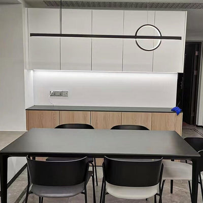 ثريا LED هندسية من النحاس الفاخر البسيط على شكل شريط طويل لإضاءة الجزيرة 