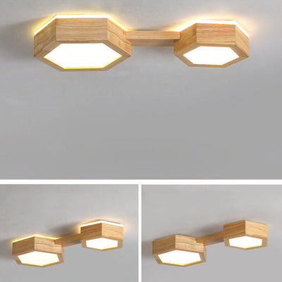 Modern Simple Wooden Hexagonal Geometry LED Flush Mount Ceiling Light