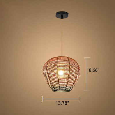 Modern Chinese Hemp Rope Round Geometry 1-Light Pendant Light