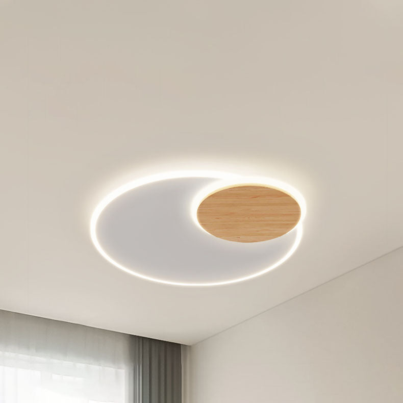 Contemporary Scandinavian Wood Acrylic Round Shade LED Flush Mount Ceiling Light For Living Room