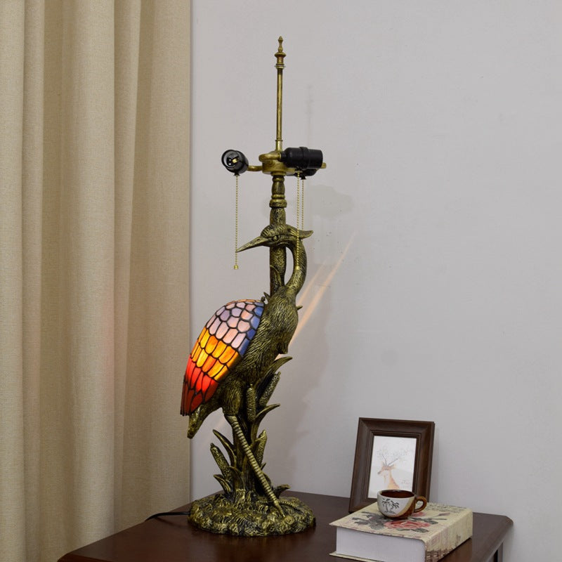 Lampe de table Tiffany en verre teinté à 3 lumières, luxe léger rétro européen, grue féminine 