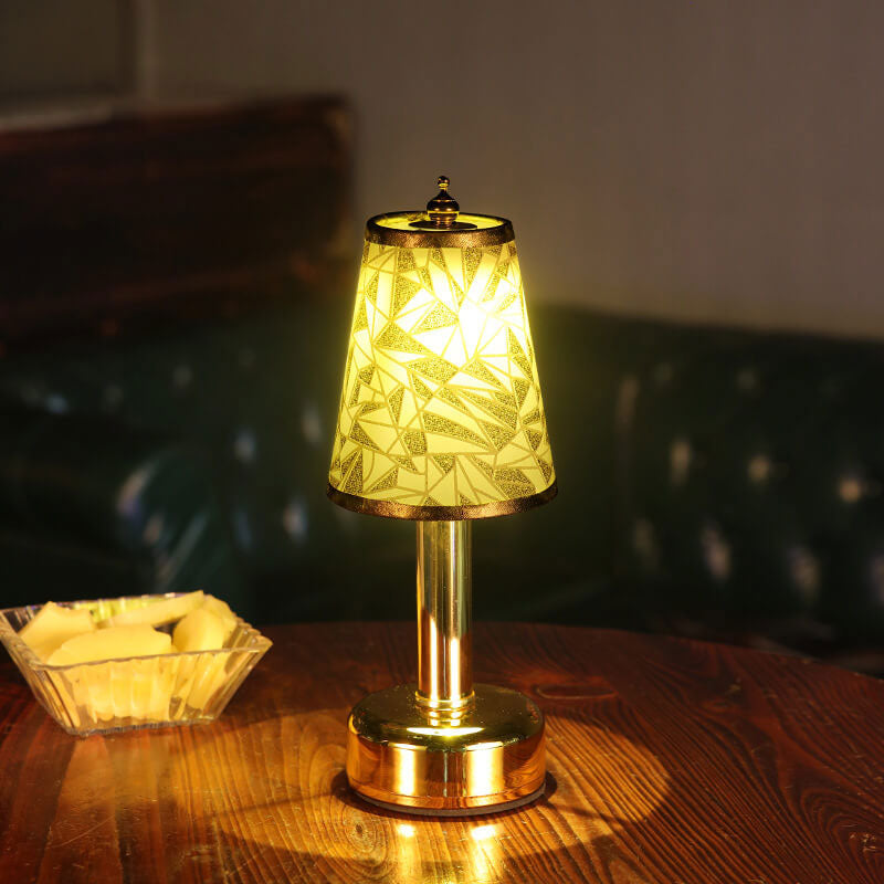 Lámpara de Mesa con Luz Nocturna LED Recargable de Metal Cónica con Tela Floral Vintage 