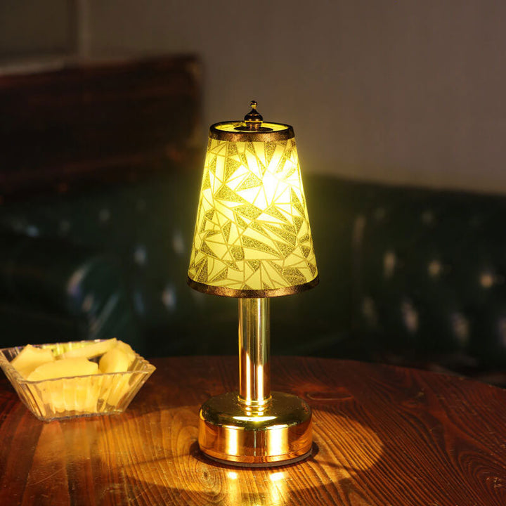 Lámpara de Mesa con Luz Nocturna LED Recargable de Metal Cónica con Tela Floral Vintage 