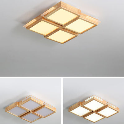 Nordic Simple Solid Wood Square LED Flush Mount Light