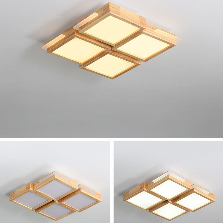 Nordic Simple Solid Wood Square LED Flush Mount Light