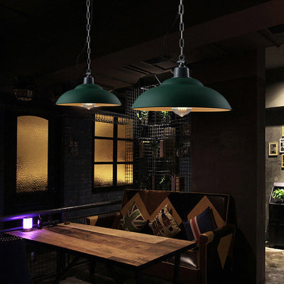 Lampe suspendue à 1 lumière en forme de dôme vert militaire industriel rétro 