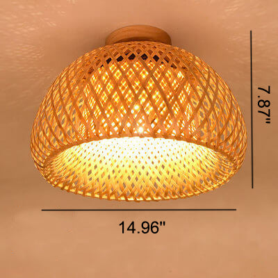 Modern Bamboo Weaving Dome 1-Light Semi-Flush Mount Ceiling Light