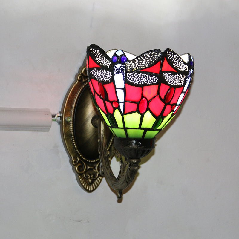 European Style Tiffany Baroque Stained Glass Bowl 1-Light Wall Sconce Lamp
