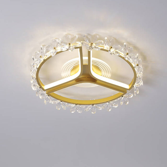 Industrial Iron Crystal Flower Decorative Ring LED Flush Mount Light