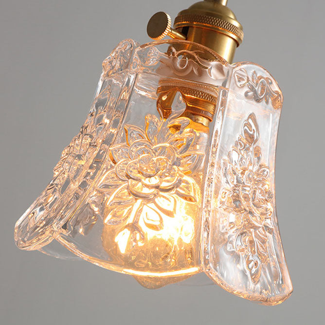 Lámpara colgante de 1 luz Contemporary Nordic de latón con vidrio y cobre Thorn Flower para salón y dormitorio 
