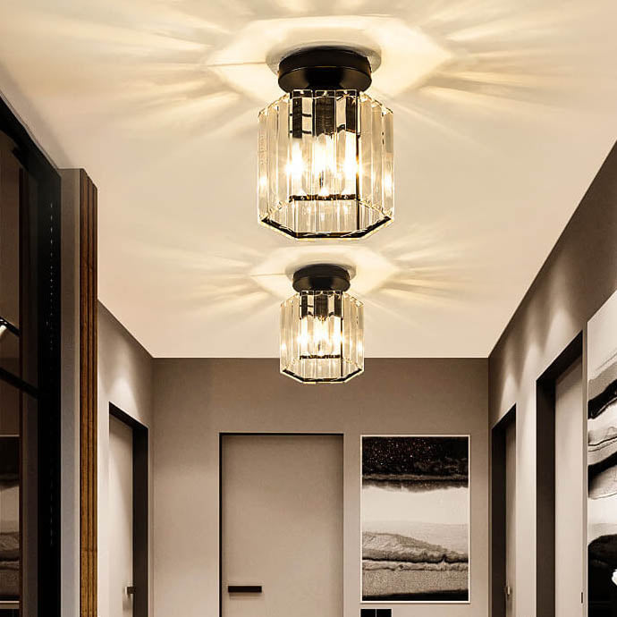 Moderne Luxus Rund Quadrat Trapez Hexagonal Eisen Kristall Glas 1-Licht Semi-Flush Mount Deckenleuchte 