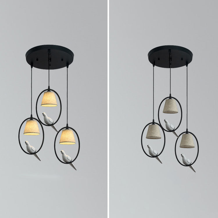 Nordic Minimalist Bird Fabric Circle 1/3 Light Island Light Chandelier