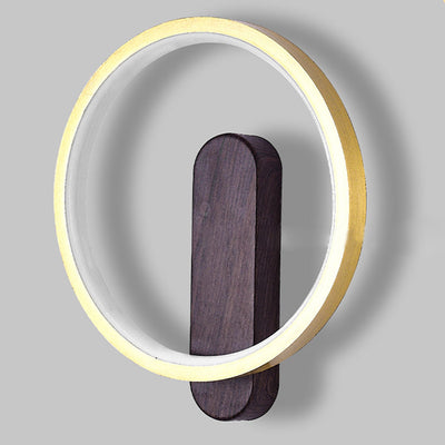 Modern Minimalist Wood Grain Round Wrought Iron LED Wall Sconce Lamp