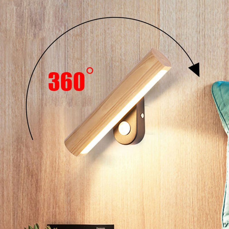 Nordic Simple Solid Wood Bar Rotating LED Wall Sconce Lamp
