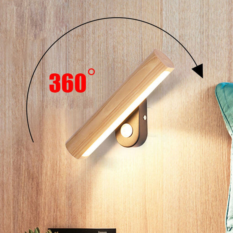Nordic Simple Solid Wood Bar Rotating LED Wall Sconce Lamp