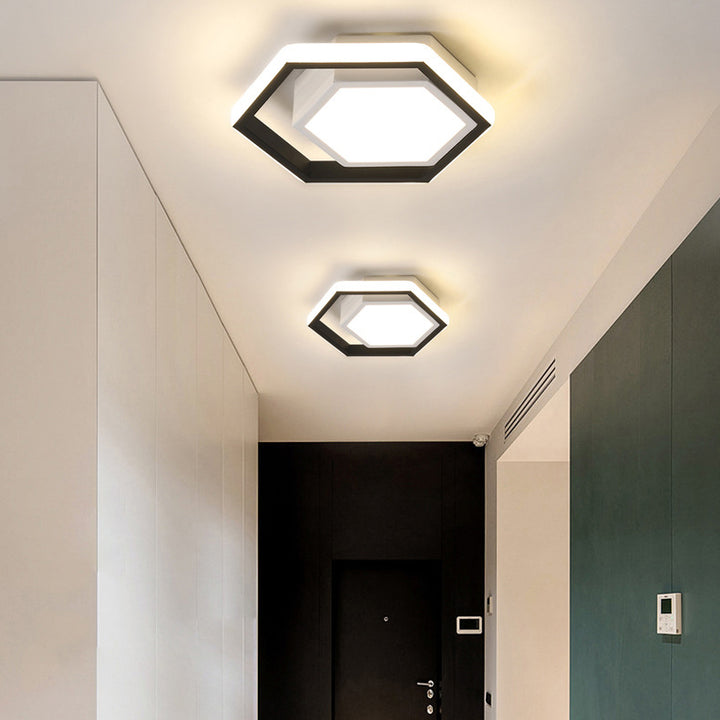 Modern Minimalist Aluminum Acrylic Iron Geometric Hexagonal Ring LED Flush Mount Ceiling Light for Living Room