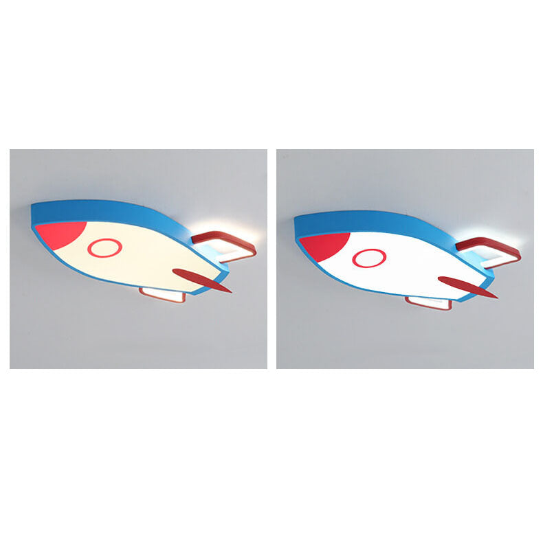 LED-Deckenleuchte aus Aluminium in Raketenform mit Cartoon-Motiv 