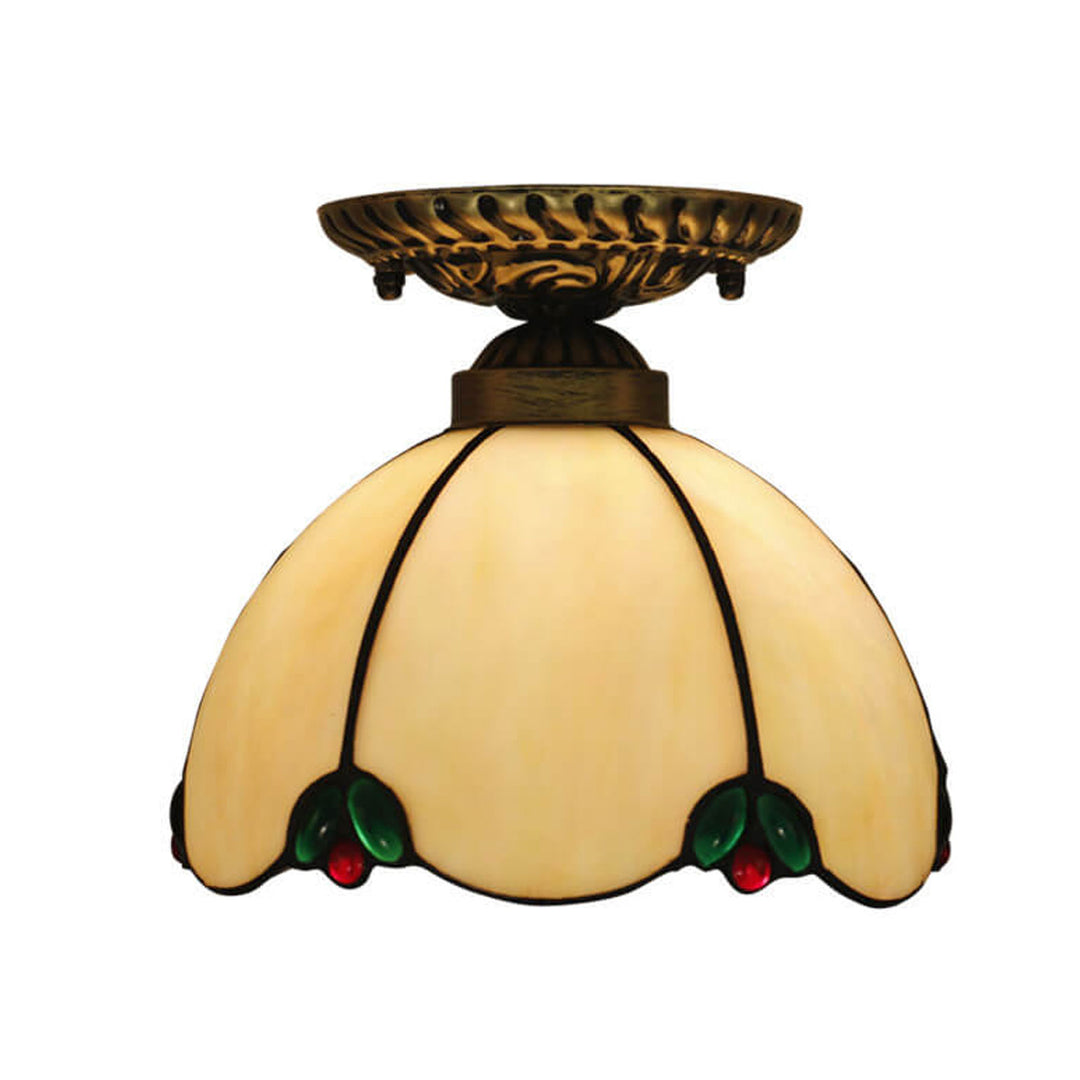 Luz de techo semi-empotrada de 1 luz de vidrio marfil vintage de Tiffany 