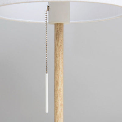 Nordic Minimalist Wood Grain Fabric Drum 1-Light Table Lamp