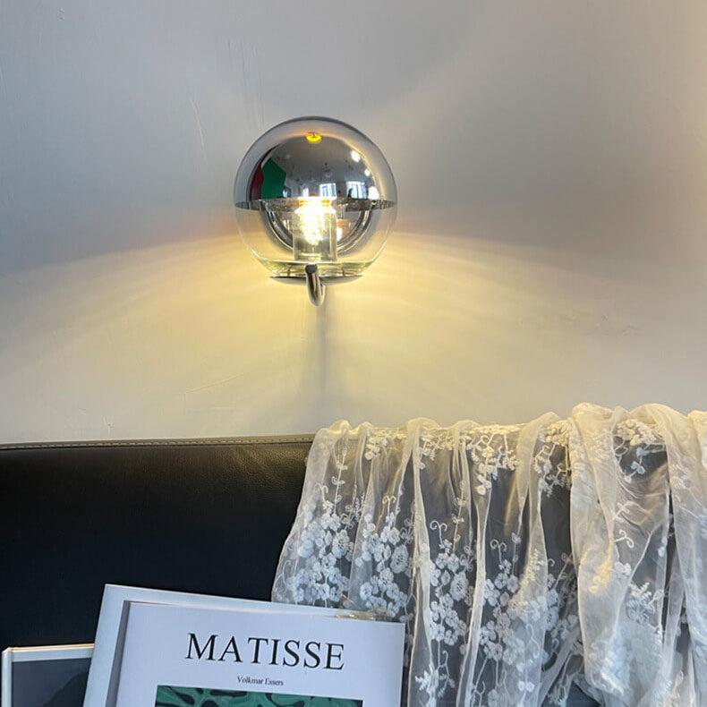 Vintage Chrome Glass Globe 1-Light Wall Sconce Lamp