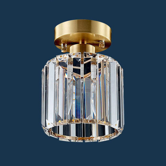 Modern Luxury Crystal Cylindrical Brass 1/4 Light Semi-Flush Mount Ceiling Light