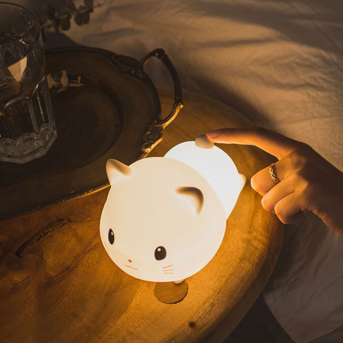 Lampe de Table LED avec Minuterie USB Pat en Silicone Chat Créatif et Mignon 