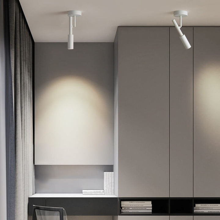 Moderner minimalistischer drehbarer LED-Deckenstrahler aus Eisen und Aluminium zur halbflachen Deckenmontage für das Wohnzimmer 