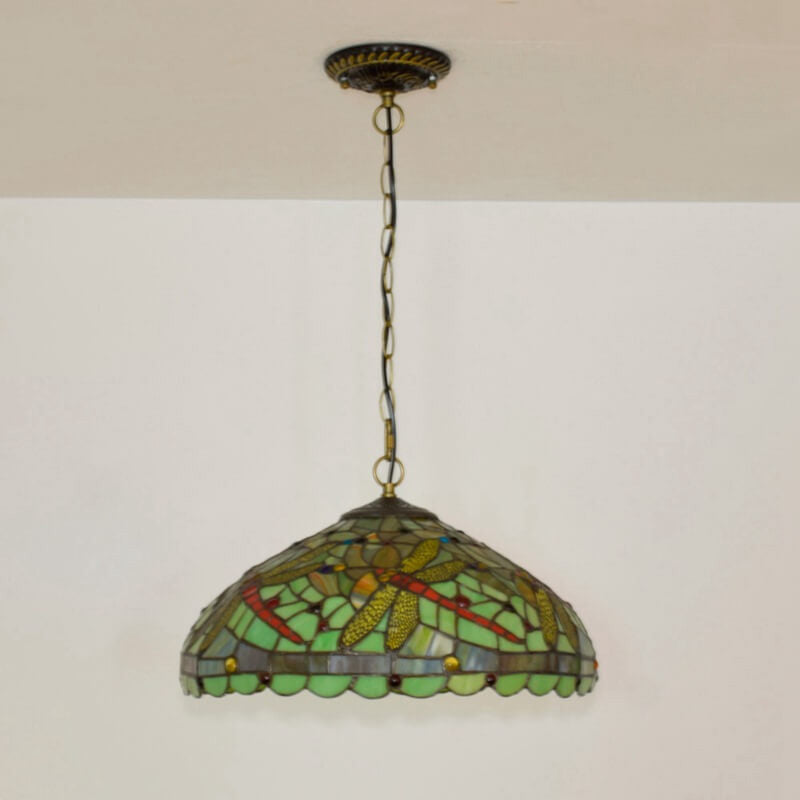 European Tiffany Stained Glass Creative Dragonfly Design 1-Light Pendant Light