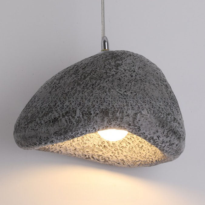 Suspension lumineuse 1 lumière en résine imitation pierre Wabi-sabi japonaise 