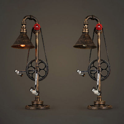 Industrial Vintage Iron Gear Plumbing Metal 2-Light Table Lamp