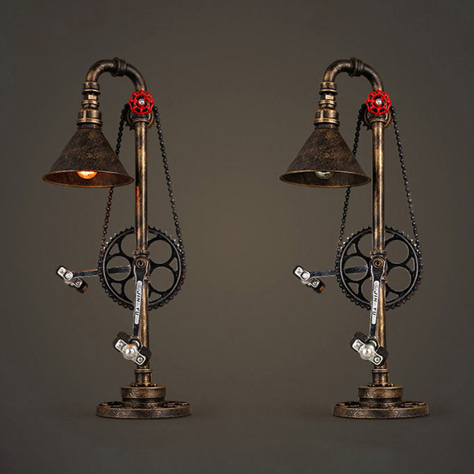 Industrial Vintage Iron Gear Plumbing Metal 2-Light Table Lamp