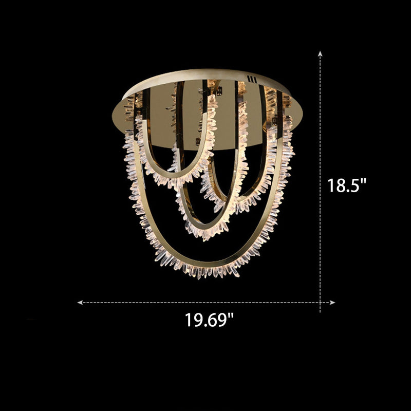 European Light Luxury Stainless Steel Crystal LED Flush Mount Ceiling Light