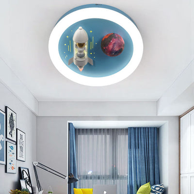 Modern Cartoon Spaceship Planet LED Kids Flush Mount Ceiling Light