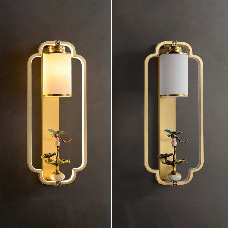 Aplique de pared LED con nudo de anillo de jade de latón chino moderno 