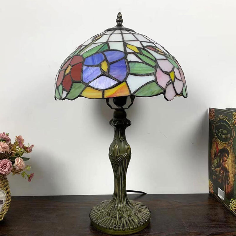 Lampe de table à 1 lumière en verre teinté en alliage Tiffany 