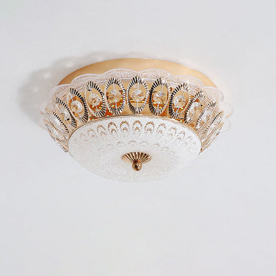 European Crystal Round Lace Design LED Flush Mount Ceiling Light