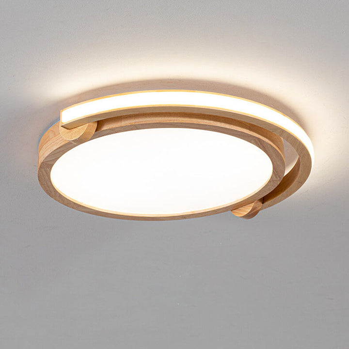 Plafonnier LED rond en bois japonais simple, en acrylique, à montage encastré 